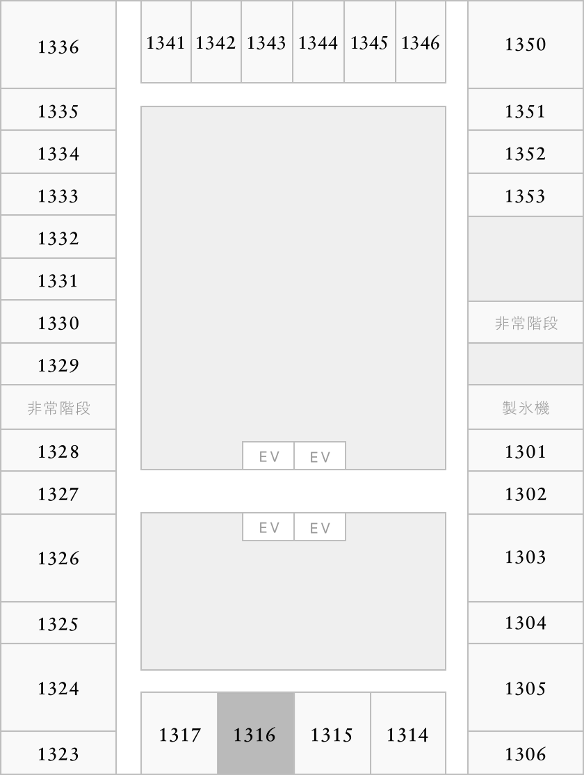 部屋番号1316がハイライトされたフロアマップ