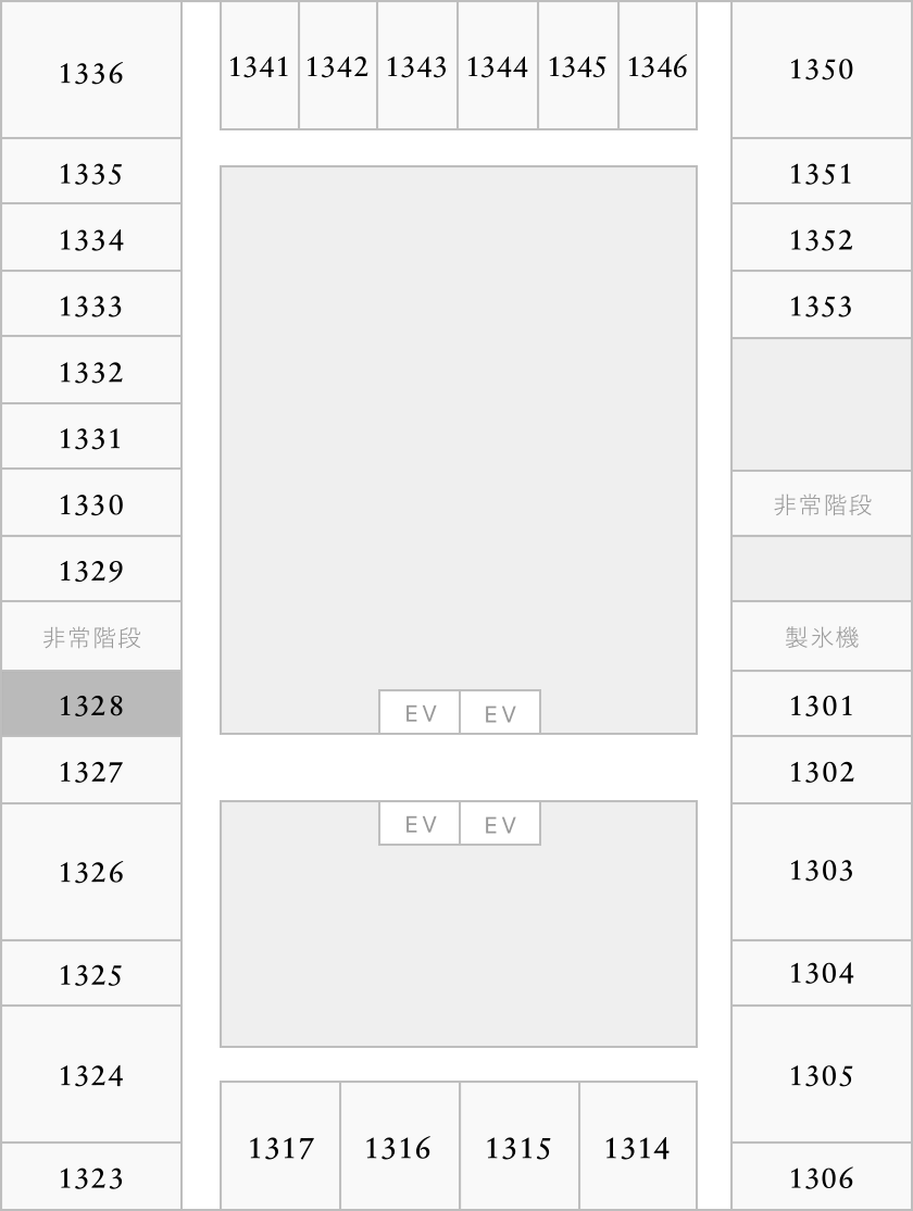 部屋番号1328がハイライトされたフロアマップ