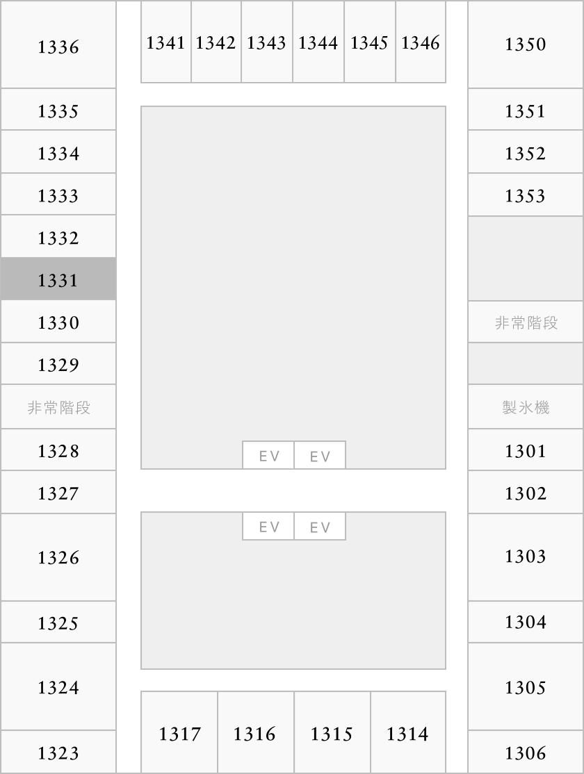 部屋番号1331がハイライトされたフロアマップ